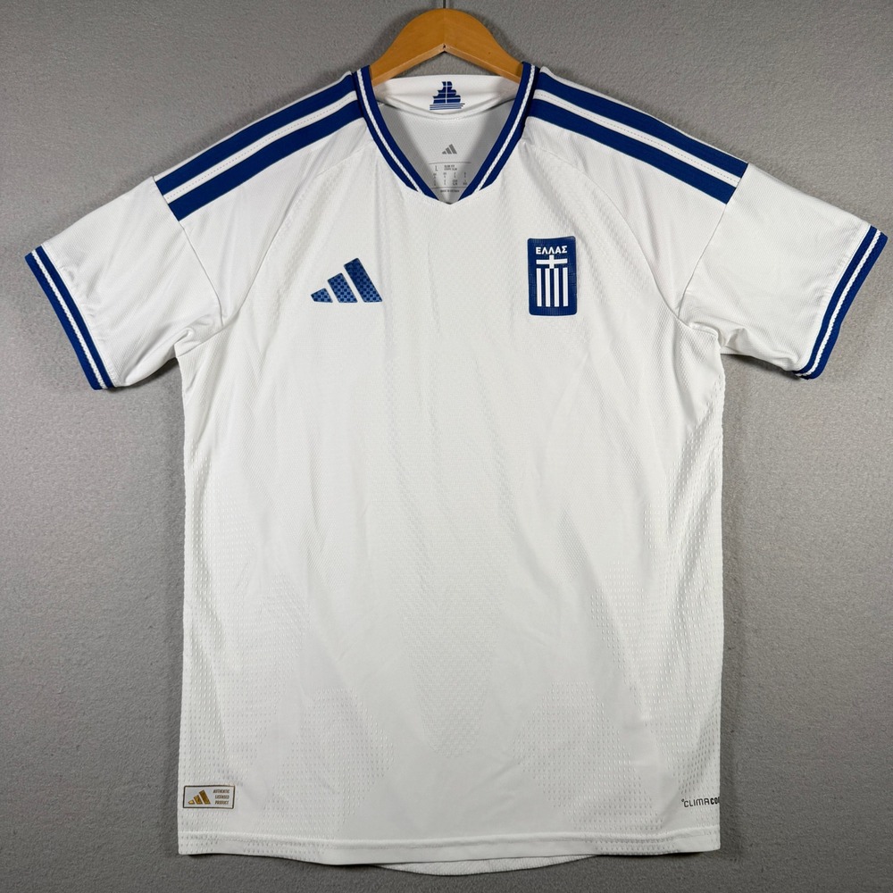 Adidas Greece National Team Home Jersey White Blue KF3555 Mens Large Slim Fit